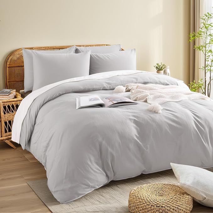 NEXHOME PRO Duvet Cover Set Queen Size Linen Feel Textured Organic Natural 100% - Image 4