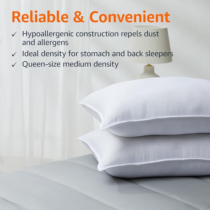 Amazon Basics Down Alternative Bed Pillow, Medium Density - Image 4