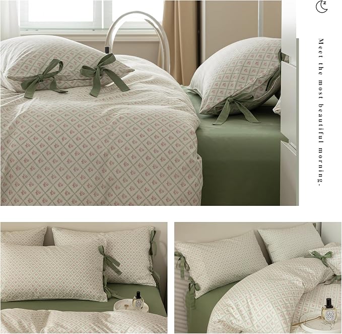 mixinni Red Floral Duvet Cover Set Queen Size - Image 7