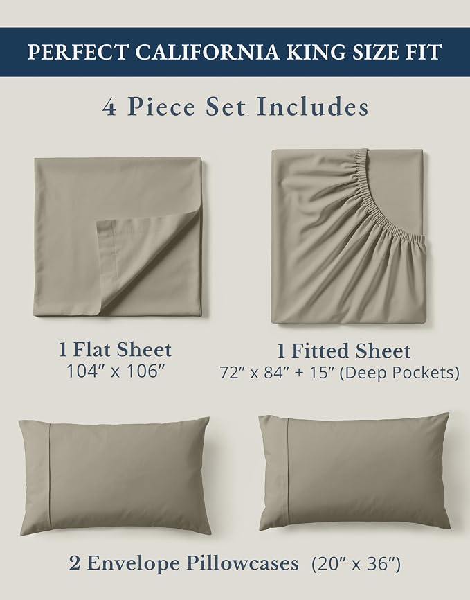 LANE LINEN 100% Organic Cotton California King Sheets Set, Fully Elasticized - Image 4