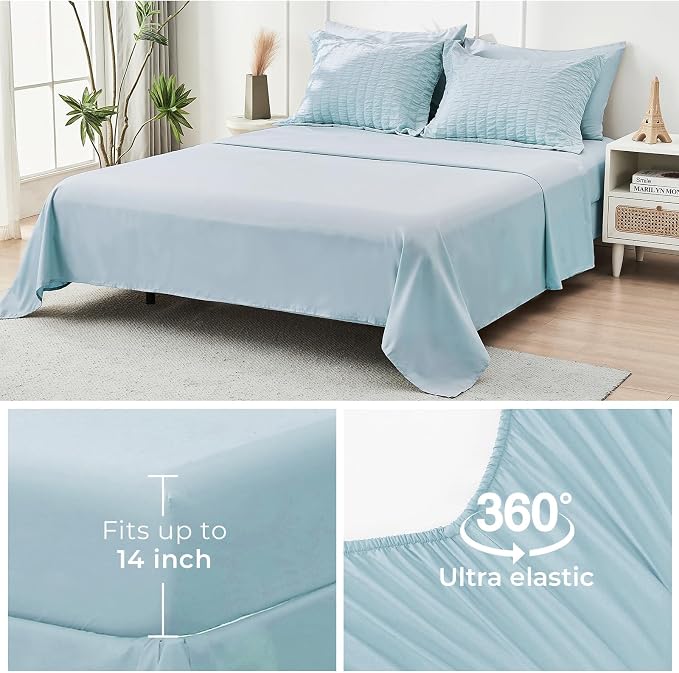 HYMOKEGE Lake Blue Twin XL Comforter Set Seersucker 5 Pieces, All Season Luxury - Image 7