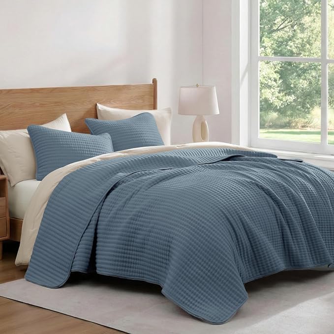 WRENSONGE Queen Quilt-3 Pieces Lightweight Bedspreads Oxford Blue Queen Size - Image 3