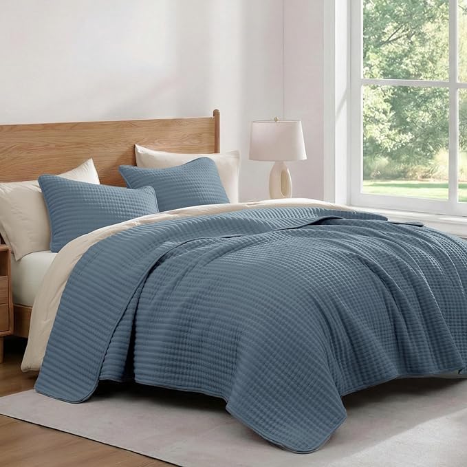 WRENSONGE Twin Quilt-2 Pieces Lightweight Bedspreads Oxford Blue Twin Quilt - Image 3