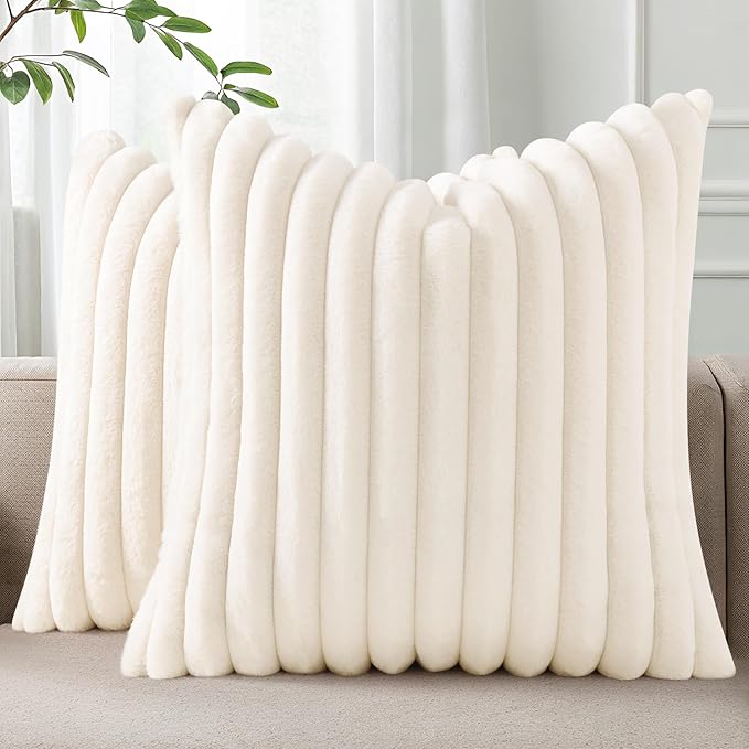 Pallene Faux Fur Plush Throw Pillow Covers 22x22 Set of 2, Luxury Soft Fluffy by PALLENE