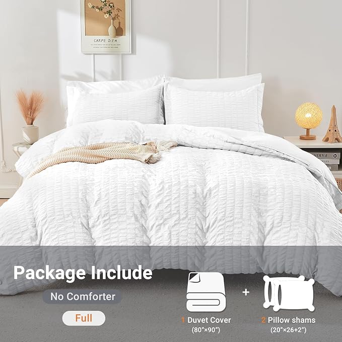 HYMOKEGE White Duvet Cover Full Size, Ultra Soft 3-Piece Seersucker Duvet Cover - Image 5
