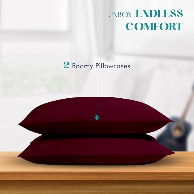 XOOX Linen 100% Egyptian Cotton Queen Pillow Cases Set of 2 - Image 3