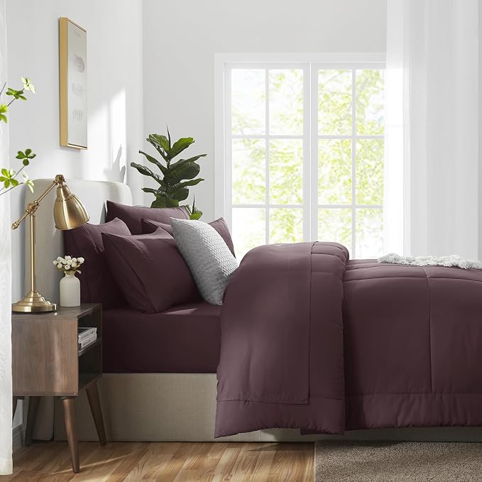 CozyLux King Size Comforter Set Cocoa Powder, 7 Pieces Bed in a Bag, All Season - Image 9