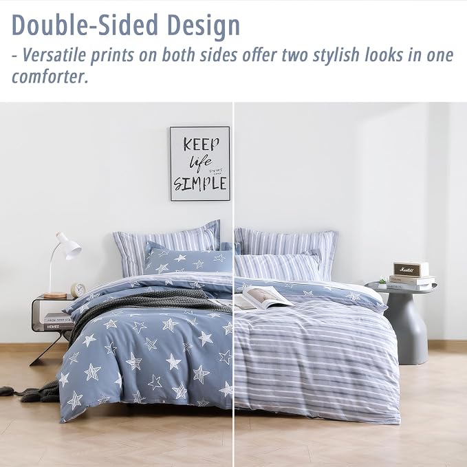 LEMIROE Blue Cotton Comforter Queen Size 3Pcs - Image 3