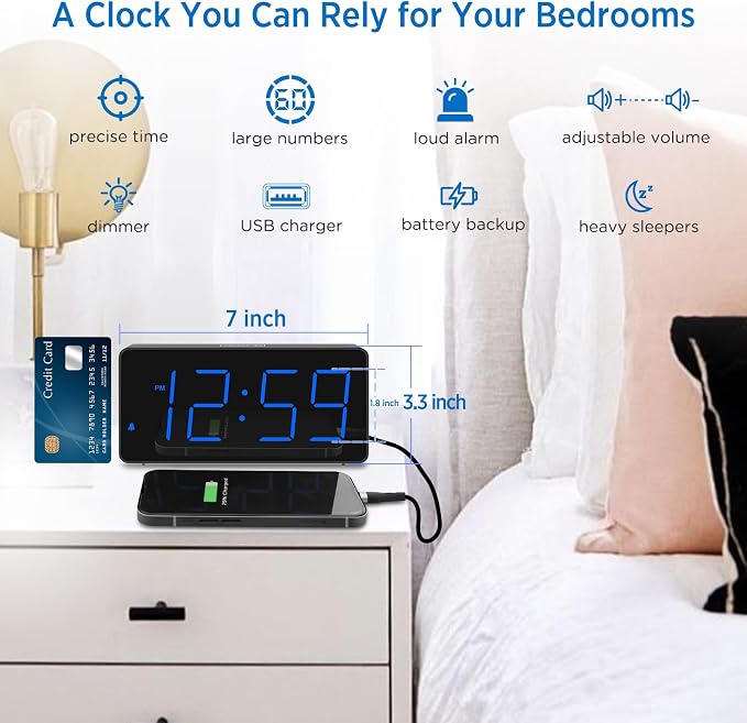 Peakeep Digital Alarm Clock for Bedroom Bedside, Loud Alarm Clock for Heavy - Image 8