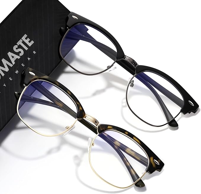 Blue Light Blocking Glasses Vintage Half Frame UV Clear Lens Anti Eyestrain by AOMASTE