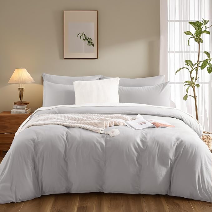 NEXHOME PRO Duvet Cover Set Queen Size Linen Feel Textured Organic Natural 100% - Image 3