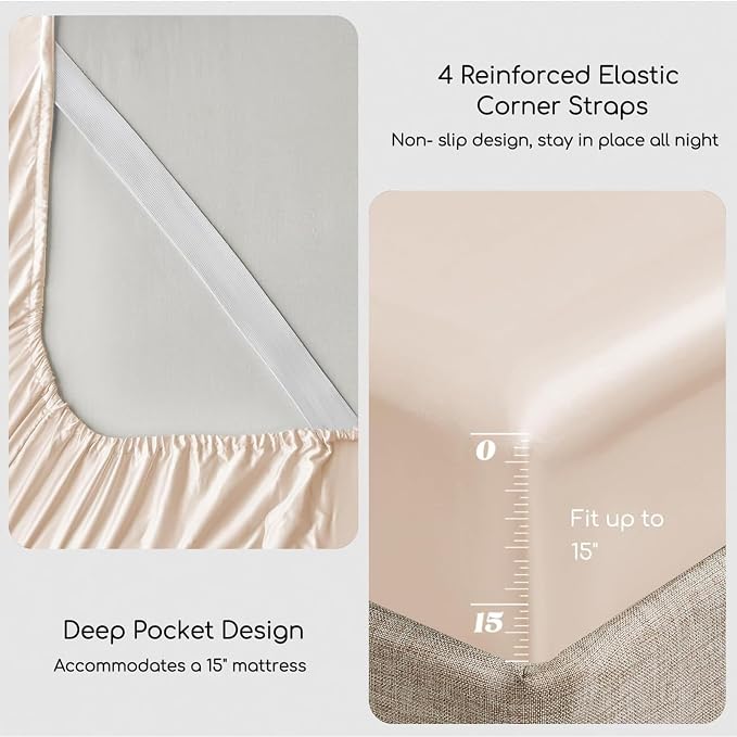 MR&HM Satin Bed Sheets, Full Size Sheets Set - Image 4