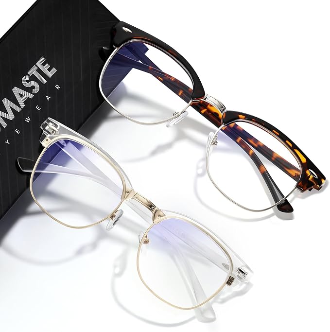 Blue Light Blocking Glasses Vintage Half Frame UV Clear Lens Anti Eyestrain by AOMASTE