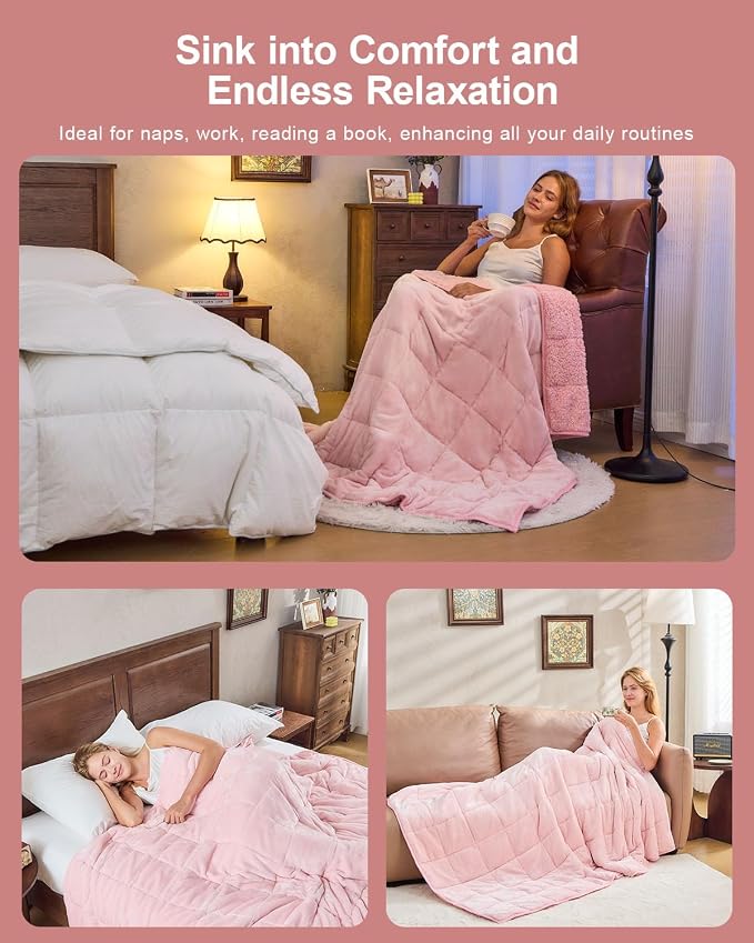 Super Fuzzy Soft Sherpa Fleece Weighted Blanket, 15 lbs Dual Sided Fluffy Heavy - Image 4