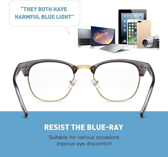 Blue Light Blocking Glasses Vintage Half Frame UV Clear Lens Anti Eyestrain - Image 4