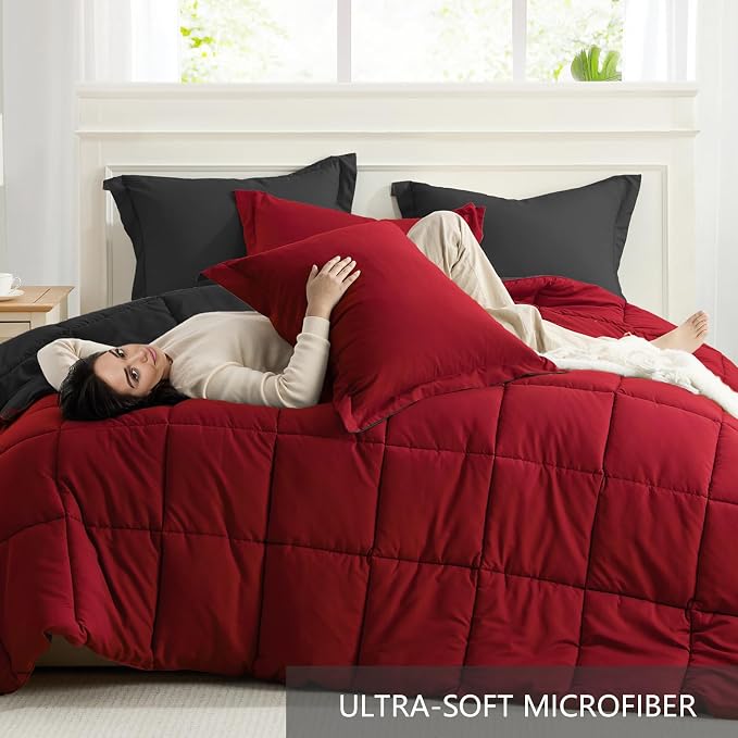 Homelike Moment King Size Comforter Set Black, Lightweight Reversible Red - Image 5