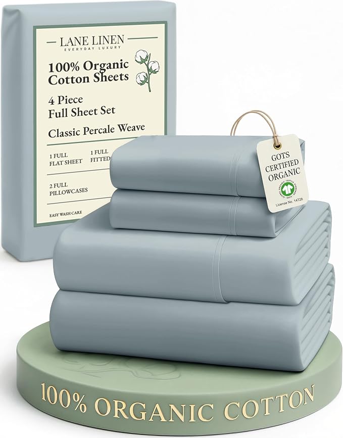 LANE LINEN 100% Organic Cotton Full Sheets Set 4-Piece Pure Percale Soft by LaneLinen