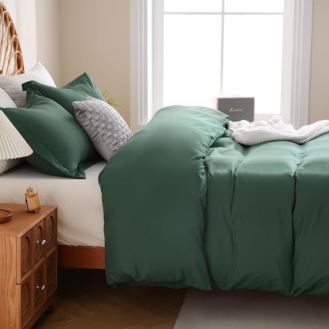 JSD Hunter Green Duvet Cover Set Twin Size, 2 Piece Microfiber Kids Duvet Cover - Image 7