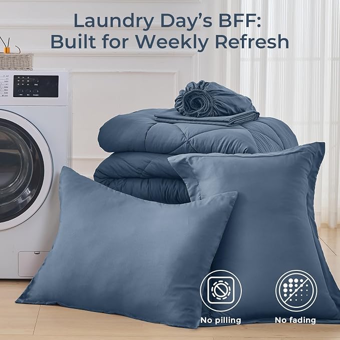 HEVUMYI Dusty Blue Twin Comforter Set - Image 7