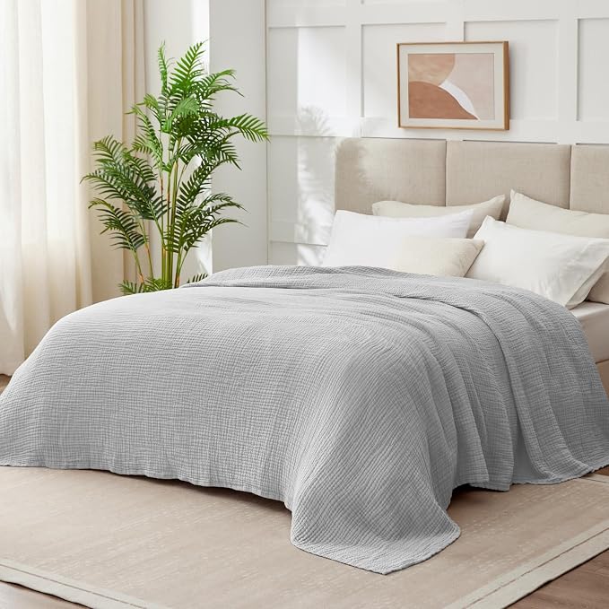 100% Cotton Muslin Blanket King 108" x 90", Breathable and Lightweight Cotton - Image 2