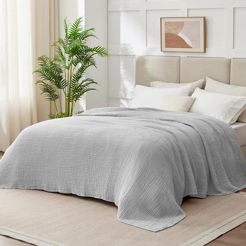 100% Cotton Muslin Blanket Queen 90" x 90", Breathable and Lightweight Cotton - Image 2