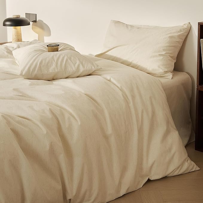 mixinni 3 Piece Washed Cotton Linen Blend Duvet Cover Set Queen Size, Soft - Image 5