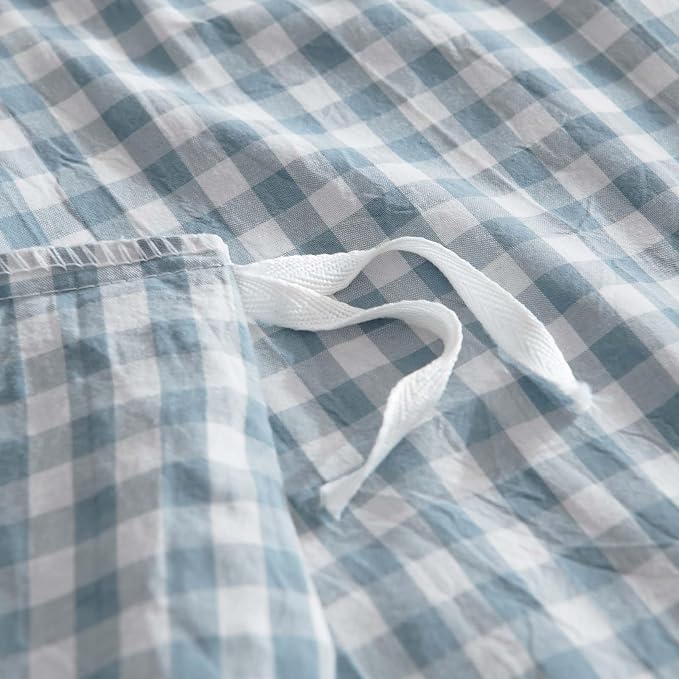 Nayoroom Gingham Duvet Cover Queen Size 100% Washed Cotton Blue Plaid Checkered - Image 7