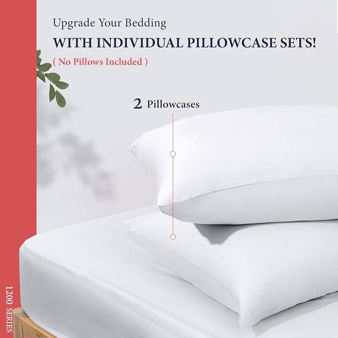 100% Egyptian Cotton Pillow Cases Standard/Queen Size Set of 2 - Image 3