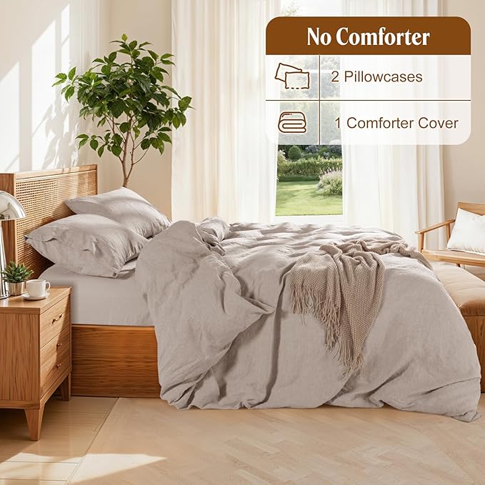 LBRO2M 100% France Linen Duvet Cover Set Queen Size 3 Pcs Natural Flax - Image 4
