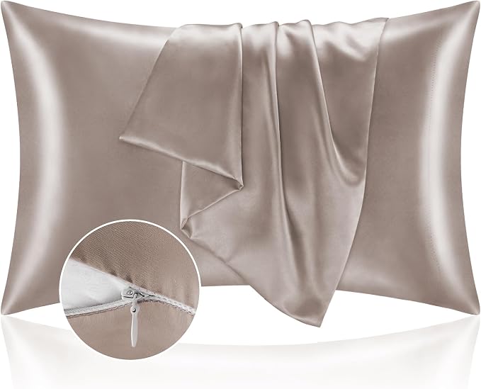 BEDELITE Satin Pillowcase with Zipper 2 Pack, Rose Taupe Pillow Cases Standard by BEDELITE