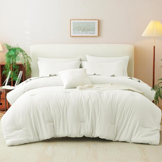CozyLux Queen Comforter Set Ivory, 7 Pieces Bed in a Bag Queen Comforter Set - Image 8