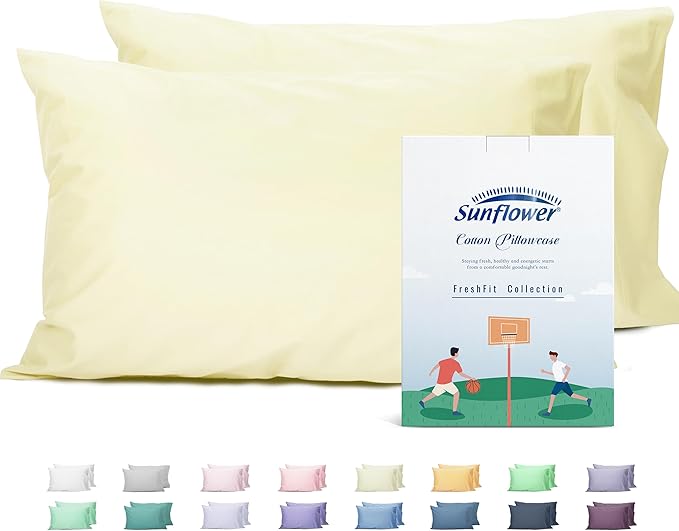 Sunflower King Pillowcases Set of 2, 100% Cotton King Pillow Cases 2, 20×40 by SunflowerHometexUS