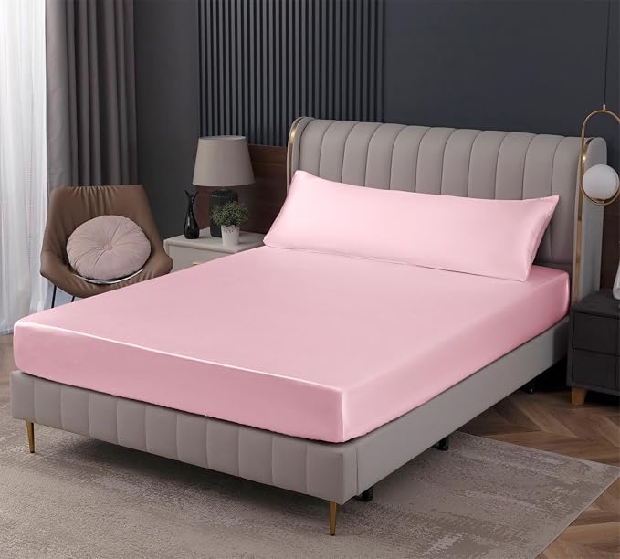 Homiest Blush Pink Satin Fitted Sheet by Homiest