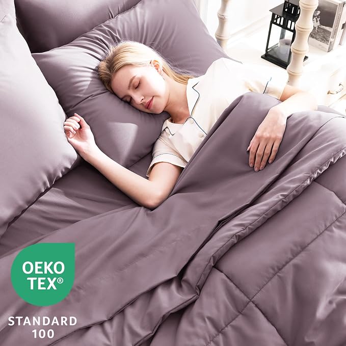 CozyLux King Size Comforter Set Dusty Purple, 7 Pieces Bed in a Bag, Bedding Set - Image 3