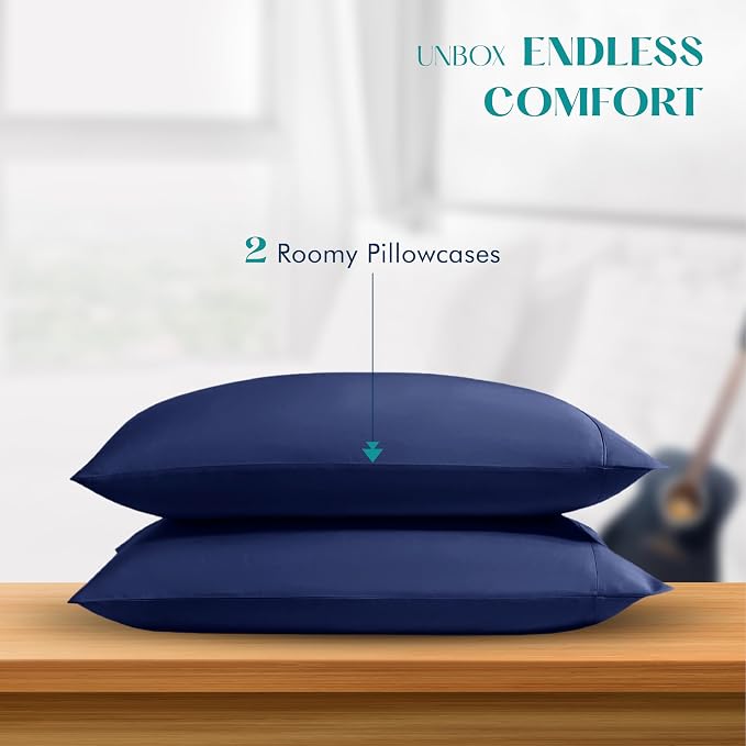 XOOX Linen 100% Egyptian Cotton Queen Pillow Cases Set of 2 - Image 3