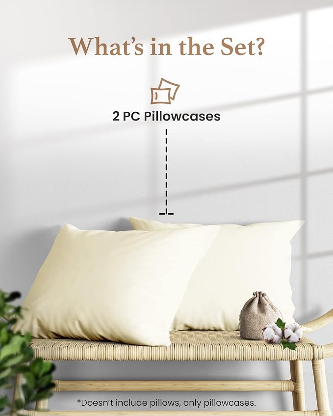 1000 TC Ivory King Pillowcases Set of 2 100% Egyptian Cotton Pillow Cases - Image 2