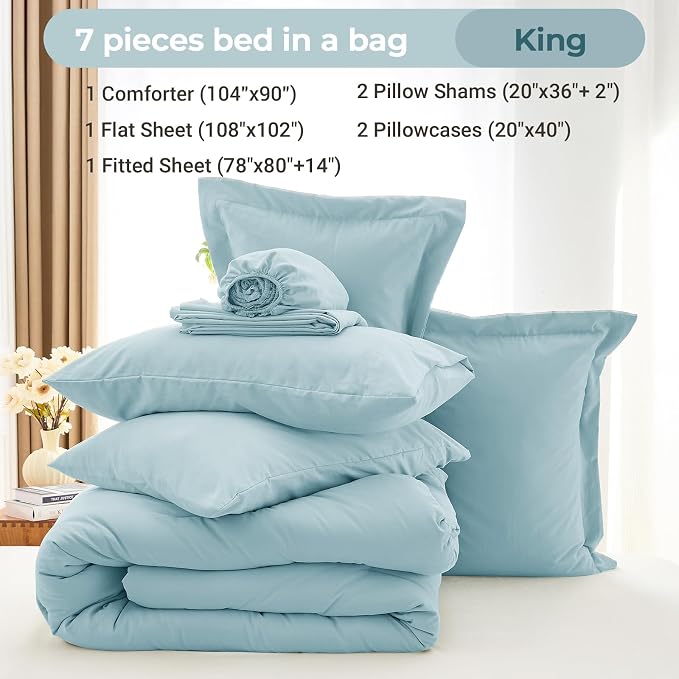 MUXHOMO 7 Pieces King Comforter Set, Soft Bed in a Bag King Size, All Season - Image 4