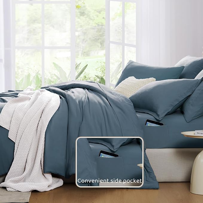 WRENSONGE Queen Comforter Set- 7 Pieces Soft Oxford Blue Bed in a Bag - Image 6