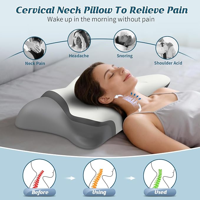 Cervical Neck Pillow for Pain Relief, Bed Pillows for Sleeping, Ergonomic - Image 2