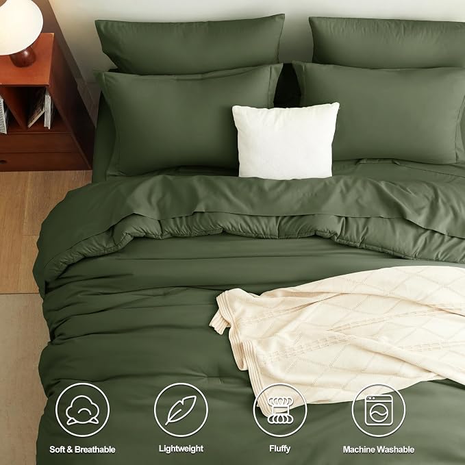 CozyLux Oversized King Comforter Set Olive Green, 7 Pieces Bed in a Bag - Image 2