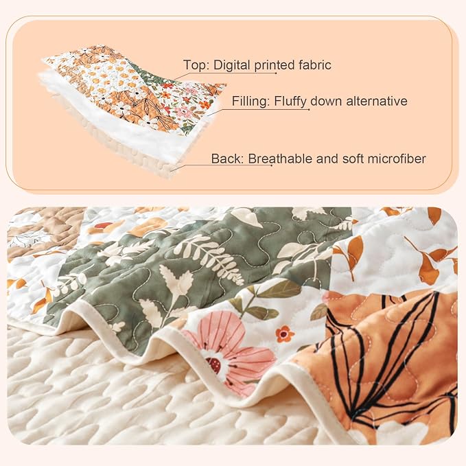 Whale Flotilla Patchwork Quilt King Size, Extra Soft Boho Floral Bedspreads - Image 4