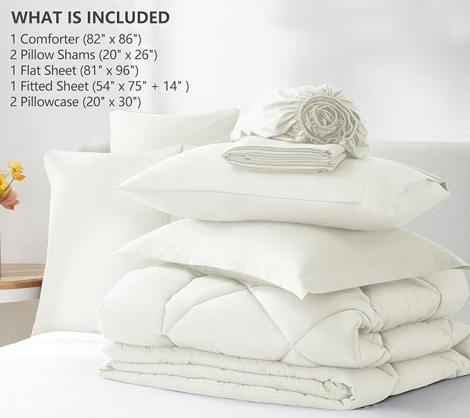 CozyLux Full Size Comforter Sets Ivory - Image 6