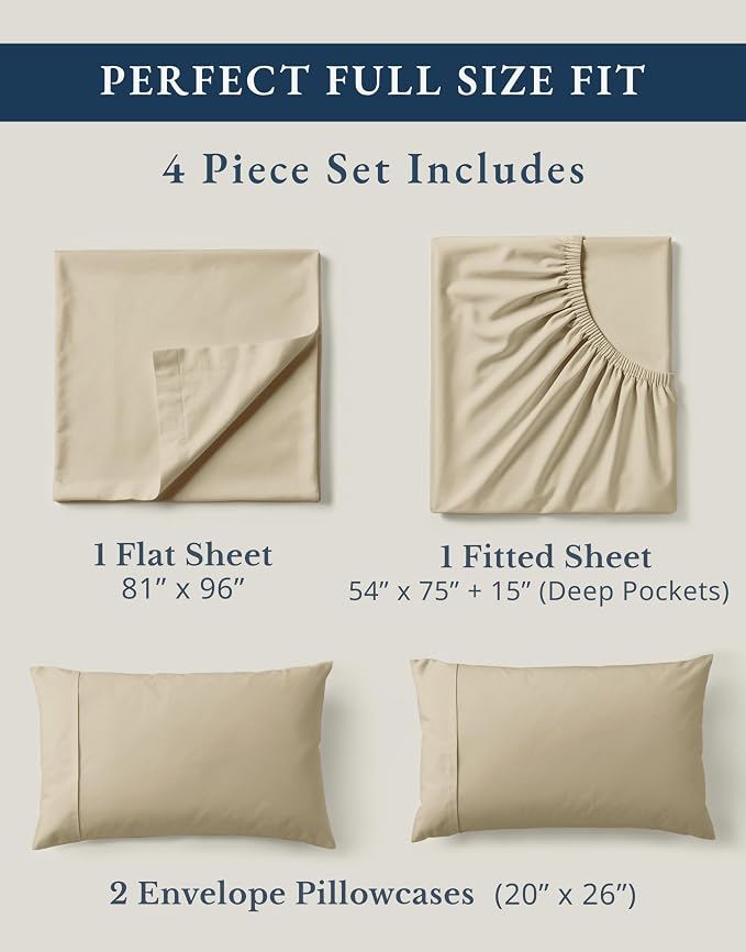 LANE LINEN 100% Organic Cotton Bed Sheets Full Size, Fully Elasticized - Image 4