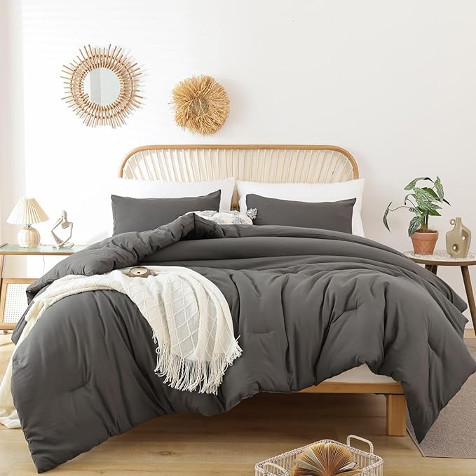 ROSGONIA King Size Comforter Set Charcoal Grey, All Season Bedding Lightweight by ROSGONIA