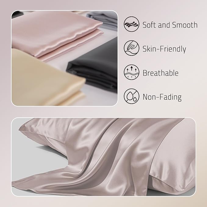 Gabire Mulberry Silk Pillowcases Set of 2, Both Sides Real Silk Pillow Covers - Image 2