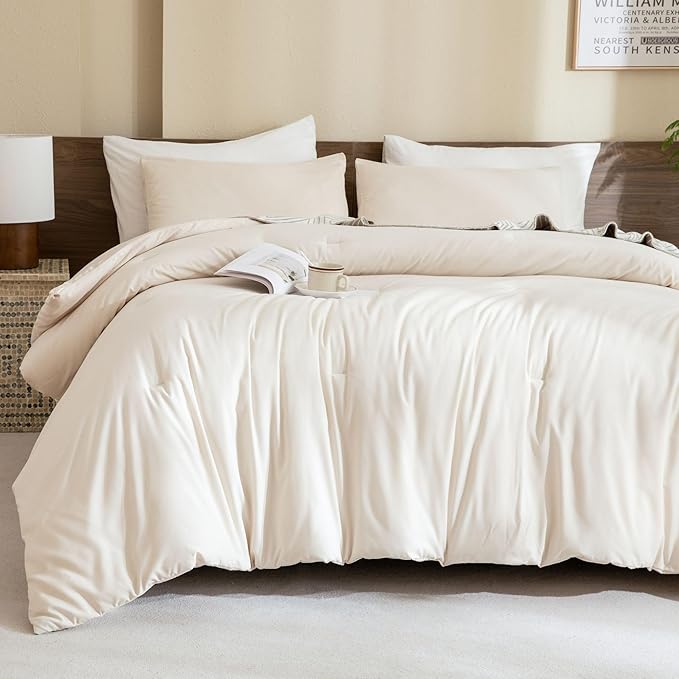 Paxrac Beige Comforter Set Full Size, Cream3 Pieces Comforter Set, Lightweight by Paxrac