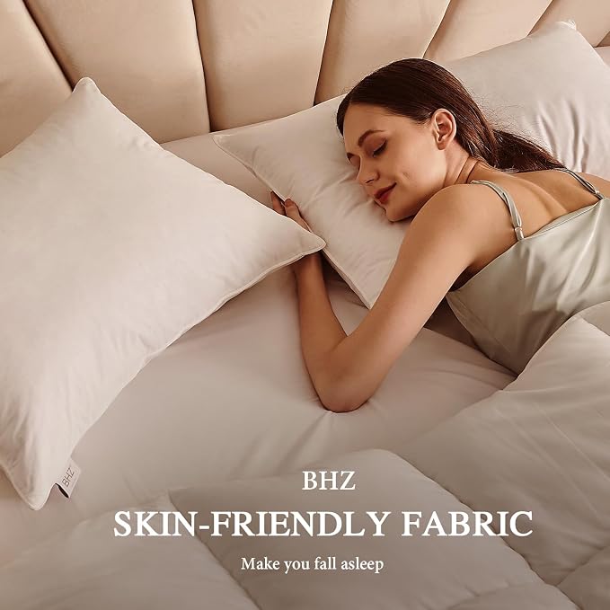 BHZ Goose Down Feather Pillows Queen Size Set of 2, Hotel Collection Bed Pillows - Image 3