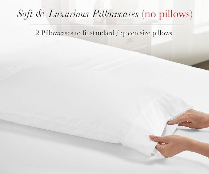 California Design Den 100% Egyptian Cotton Pillow Cases Queen Size Set of 2 - Image 4