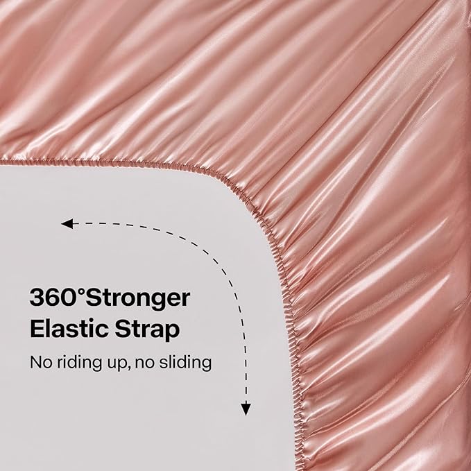 BEDELITE California King Sheets Set, Luxury Soft Rose Pink Satin Sheets - Image 4