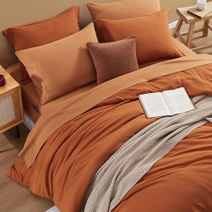 WRENSONGE King Size Comforter Set- 7 Pieces Soft Burnt Orange Bed in a Bag King - Image 2